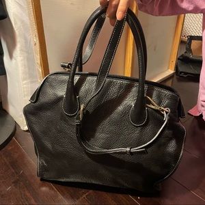 black leather handbag